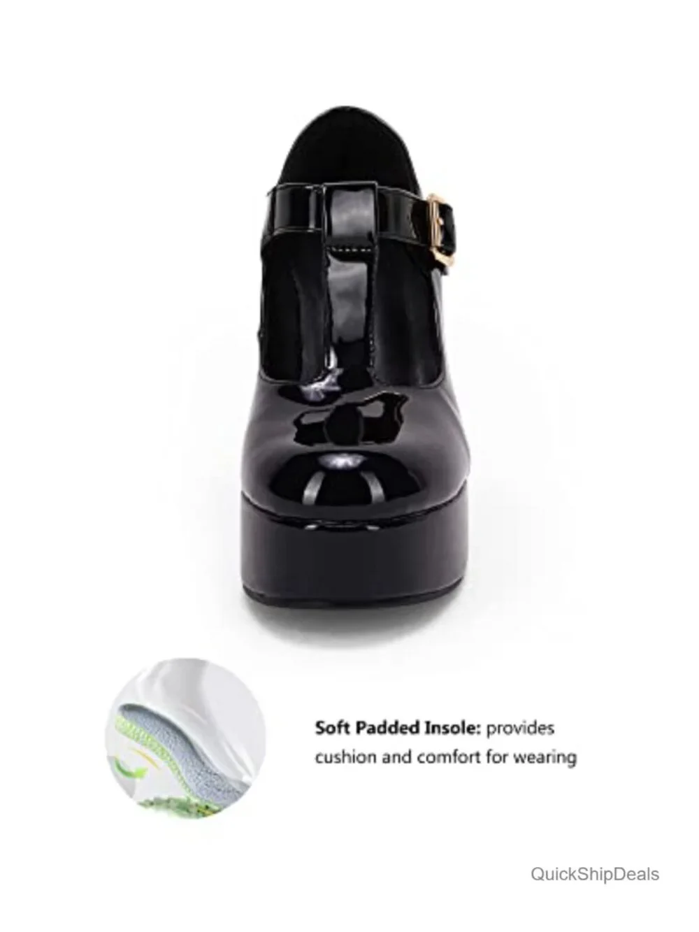 T-Strap Round Toe Chunky Platform Heels Patent Mary Jane Dress Shoes